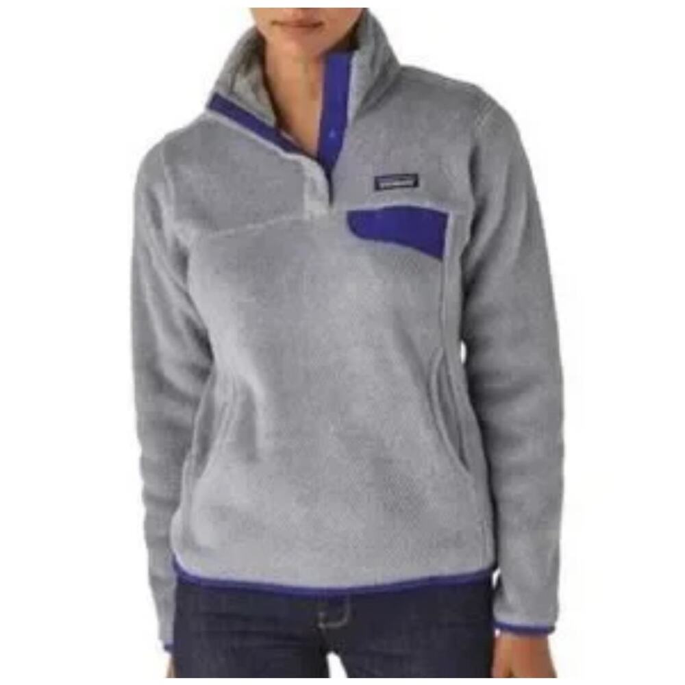 Patagonia Sweater Womens M Gray Blue Re-Tool Snap-T Pullover Fleece Pocket
